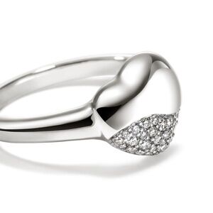 John Hardy Sterling Silver 0.22ct Pave Diamond Pebble Heart Ring Size 7